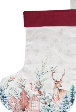 Clayre u0026 Eef Kerstsokken>Clayre & Eef Kerstsok 30X40 Cm Wit Rood Katoen Kerstsok