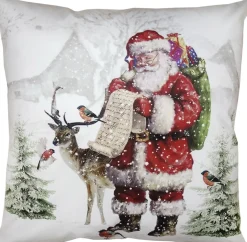 Clayre u0026 Eef Kerstkussens>Clayre & Eef Kussenhoes 45X45 Cm Rood Polyester Kerstman Sierkussenhoes