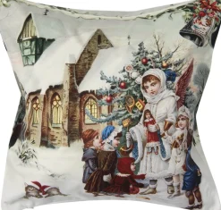 Clayre u0026 Eef Kerstkussens>Clayre & Eef Kussenhoes 45X45 Cm Wit Polyester Vierkant Kerst Sierkussenhoes