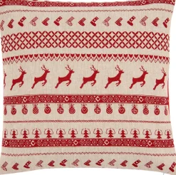 Clayre u0026 Eef Kerstkussens>Clayre & Eef Kussenhoes 40X40 Cm Rood Katoen Vierkant Rendieren Sierkussenhoes