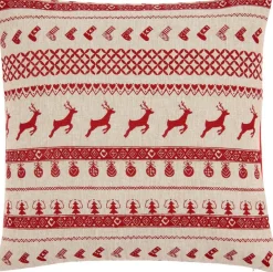 Clayre u0026 Eef Kerstkussens>Clayre & Eef Kussenhoes 40X40 Cm Rood Katoen Vierkant Rendieren Sierkussenhoes