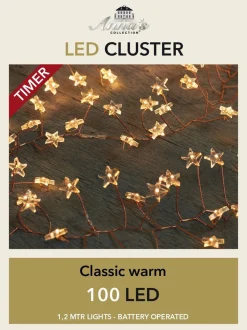 Anna's Collection Cluster Draadverlichting Met Timer 100 Sterren Op Batterij Wit - Kerst Lichtsnoer Lichtdraad Met Sterren Lampjes New