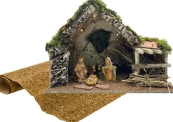 Merkloos Kerststallen>Complete Houten Kerststal Inclusief Jozef, Maria En Jezus Beelden En Ondergrond - Kerststalletjes