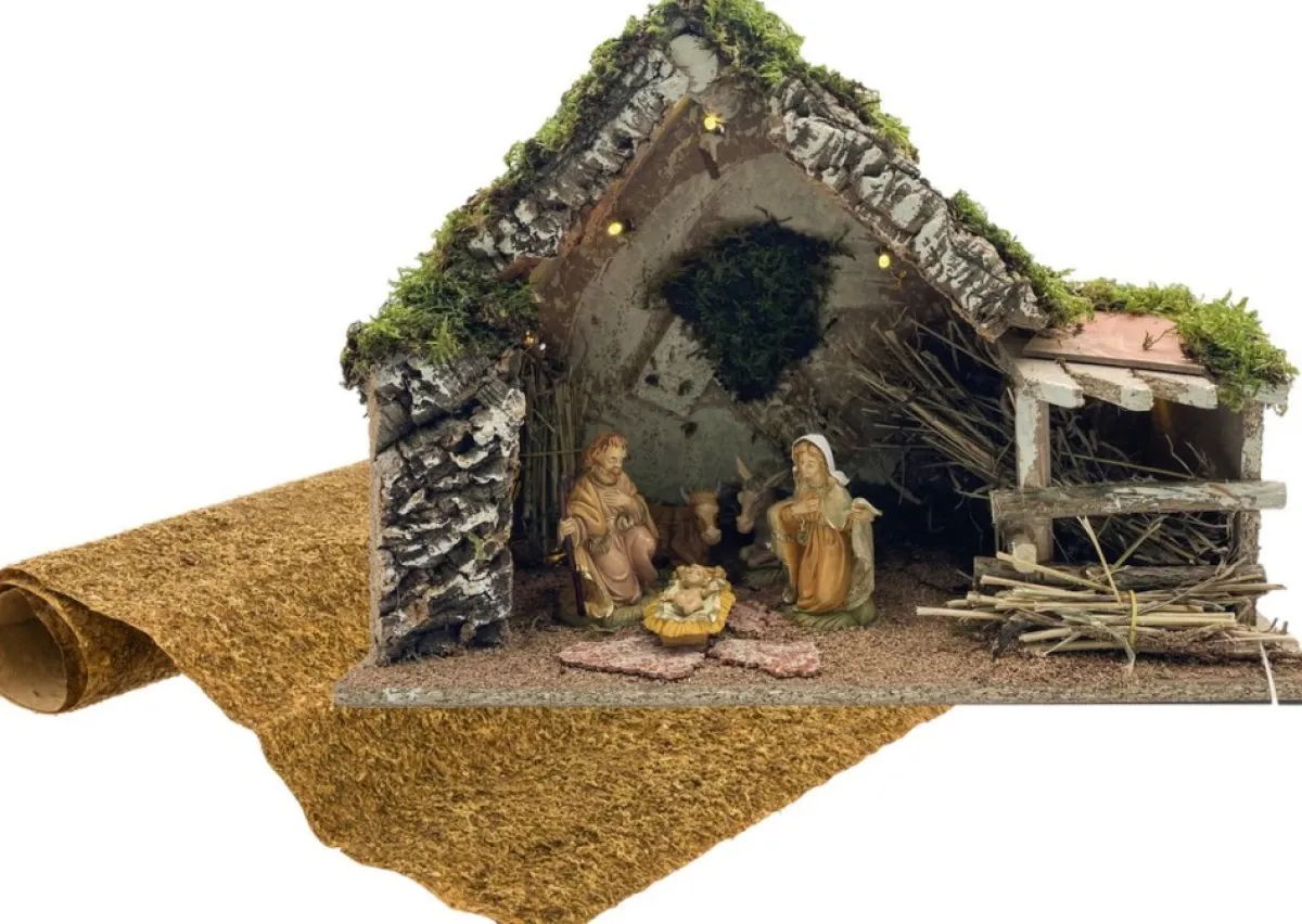 Merkloos Kerststallen>Complete Houten Kerststal Inclusief Jozef, Maria En Jezus Beelden En Ondergrond - Kerststalletjes