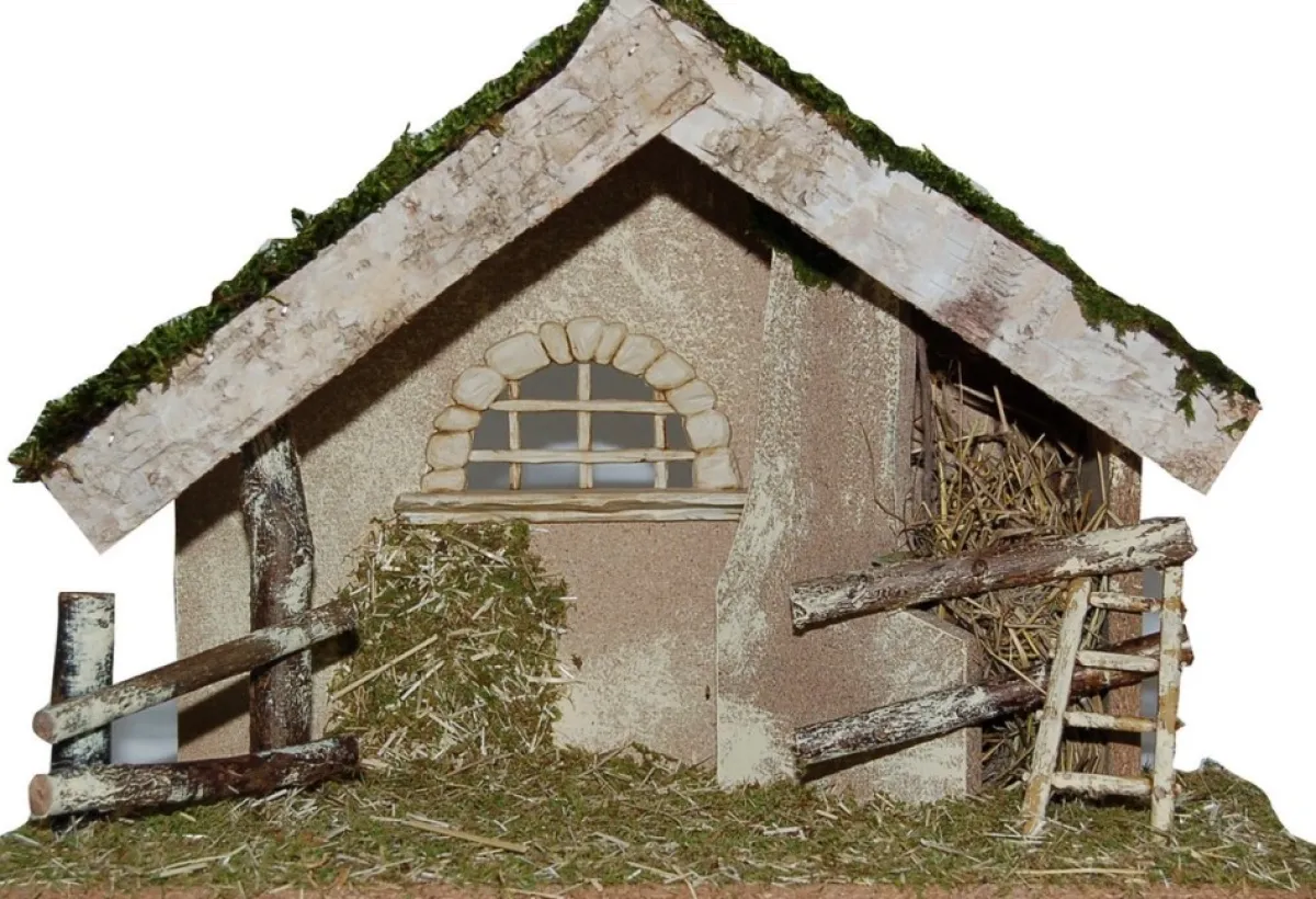 Merkloos Kerststallen>Complete Kerststal 42 X 19 X 30 Cm Met Beelden En Decoratie Stro - Kerstdecoratie Kerststallen