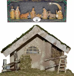 Merkloos Kerststallen>Complete Kerststal 42 X 19 X 30 Cm Met Beelden - Kerstdecoratie Kerststallen