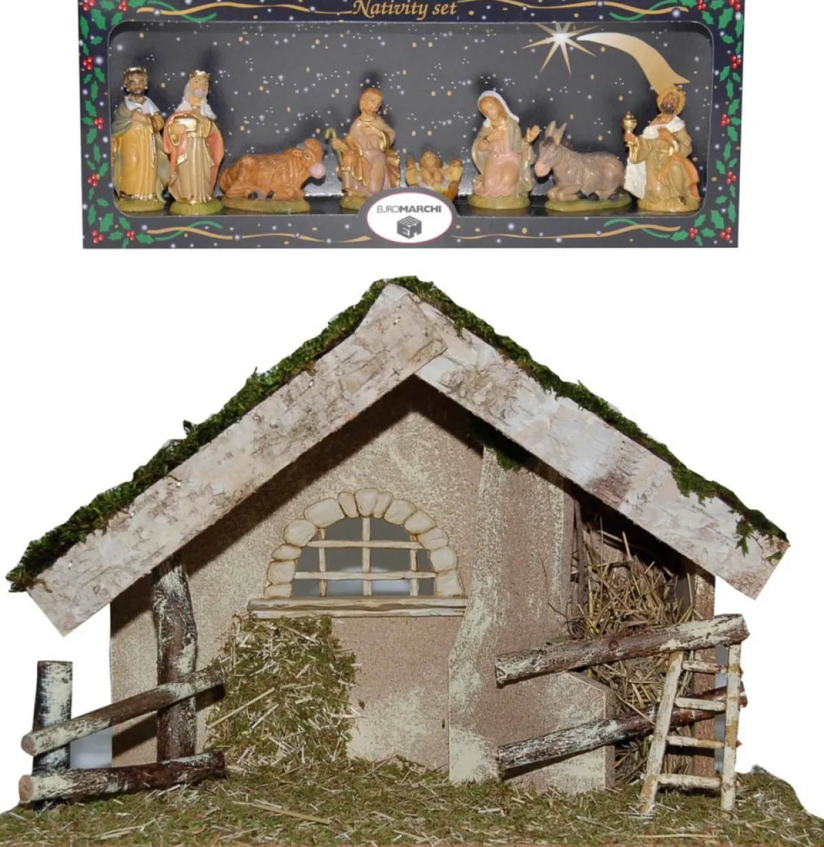 Merkloos Kerststallen>Complete Kerststal 42 X 19 X 30 Cm Met Beelden - Kerstdecoratie Kerststallen