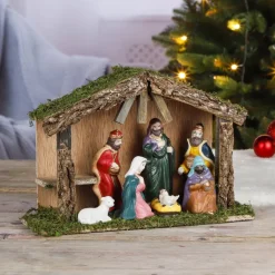 Merkloos Kerststallen>Complete Kerststal Inclusief Kerststal Beelden 30 X 10 X 21 Cm - Kerstdecoratie/Kerstversiering Kerststallen