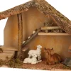Merkloos Kerststallen>Complete Kerststal Met Dieren Beeldjes - 50 X 23 X 31 Cm - Hout/Mos/Polyresin