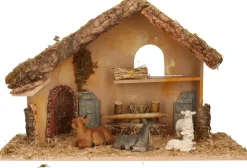 Merkloos Kerststallen>Complete Kerststal Met Dieren Beeldjes - 50 X 23 X 31 Cm - Hout/Mos/Polyresin