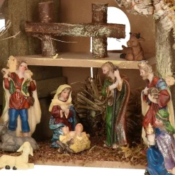 Merkloos Kerststallen>Complete Kerststal Met Kerststal Beelden - 30 X 18 X 26 Cm - Hout/Mos/Polyresin