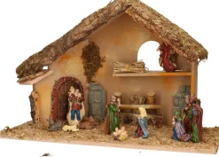 Merkloos Kerststallen>Complete Kerststal Met Kerststal Beelden - 50 X 23 X 31 Cm - Hout/Mos/Polyresin