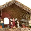 Merkloos Kerststallen>Complete Kerststal Met 11X St Kerststal Beelden - 32 X 17 X 25 Cm - Hout/Polyresin