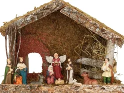 Merkloos Kerststallen>Complete Kerststal Met 11X St Kerststal Beelden - 32 X 17 X 25 Cm - Hout/Polyresin