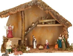 Merkloos Kerststallen>Complete Kerststal Met 11X St Kerststal Beelden - 42 X 19 X 30 Cm - Hout/Polyresin