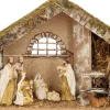 Merkloos Kerststallen>Complete Kerststal Met 8X St Kerststal Beelden - 42 X 19 X 30 Cm - Hout/Polyresin