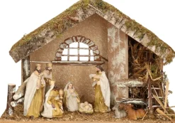 Merkloos Kerststallen>Complete Kerststal Met 8X St Kerststal Beelden - 42 X 19 X 30 Cm - Hout/Polyresin