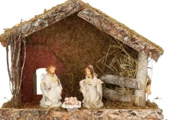 Merkloos Kerststallen>Complete Kerststal Met 3X St Kerststal Beelden - 32 X 17 X 25 Cm - Hout/Polyresin