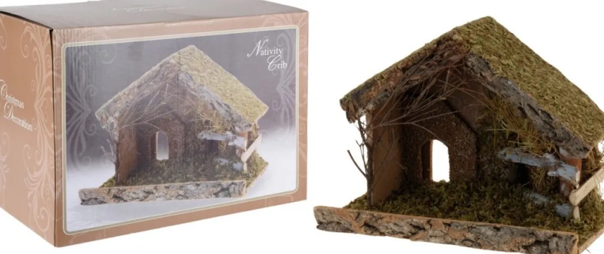 Merkloos Kerststallen>Complete Kerststal Met 3X St Kerststal Beelden - 32 X 17 X 25 Cm - Hout/Polyresin