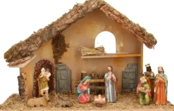 Merkloos Kerststallen>Complete Kerststal Met 9X St Kerststal Beelden - 50 X 23 X 31 Cm -Hout/Polyresin