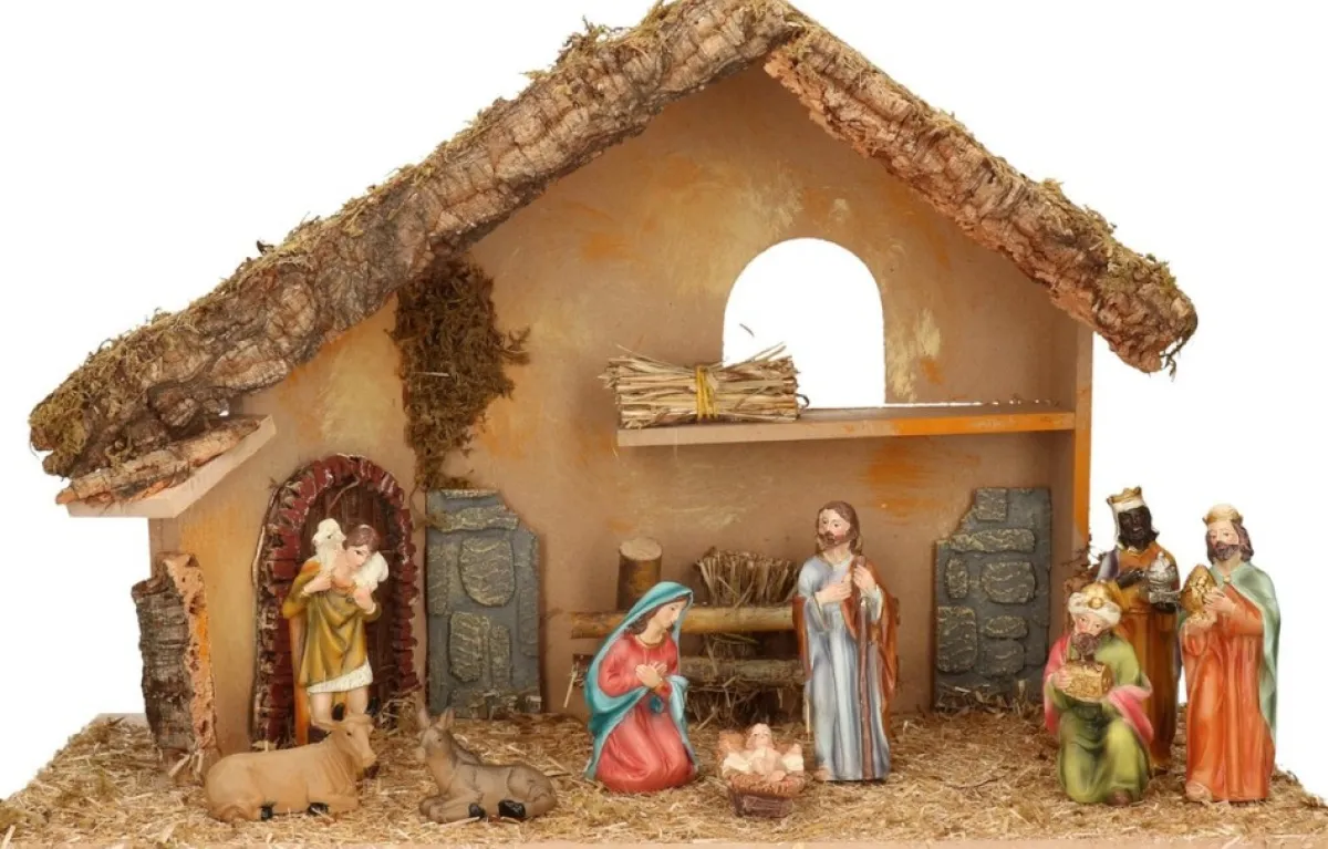 Merkloos Kerststallen>Complete Kerststal Met 9X St Kerststal Beelden - 50 X 23 X 31 Cm -Hout/Polyresin