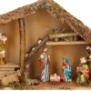 Merkloos Kerststallen>Complete Kerststal Met 9X St Kerststal Beelden - 39 X 19 X 28 Cm - Hout/Polyresin
