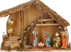 Merkloos Kerststallen>Complete Kerststal Met 9X St Kerststal Beelden - 39 X 19 X 28 Cm - Hout/Polyresin