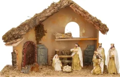 Merkloos Kerststallen>Complete Kerststal Met 8X St Kerststal Beelden - 50 X 23 X 31 Cm -Hout/Polyresin