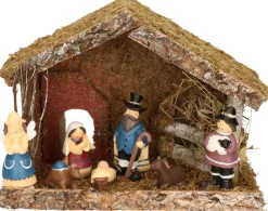 Merkloos Kerststallen>Complete Kinder Kerststal Met 7X St Kerststal Beelden - 32 X 17 X 25 Cm - Hout/Polyresin
