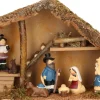 Merkloos Kerststallen>Complete Kinder Kerststal Met Kerststal Beelden - 39 X 19 X 28 Cm - Hout/Polyresin