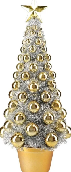 Merkloos Complete Mini Kunst Kerstboompje/Kunstboompje /Goud Met Kerstballen 50 Cm - Kerstbomen - Kerstversiering Discount