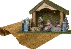 Merkloos Kerststallen>Complete Verlichte Kerststal Inclusief Beelden En Ondergrond - Kerststalletjes