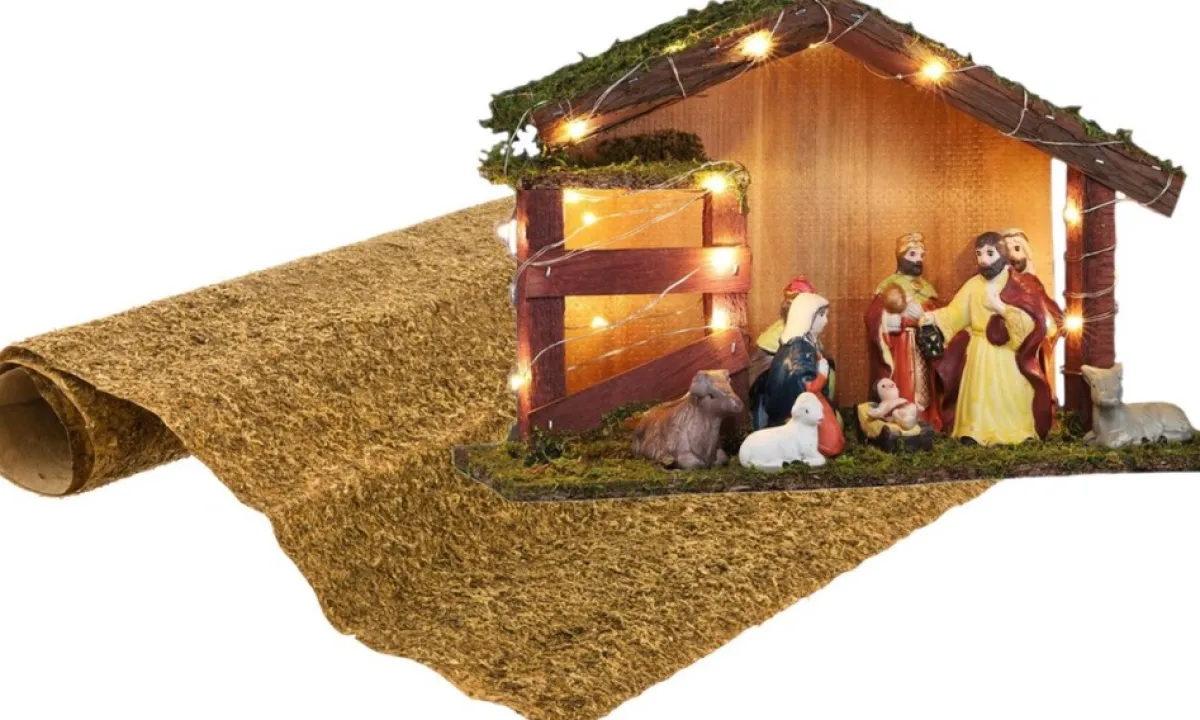 Merkloos Kerststallen>Complete Verlichte Kerststal Inclusief 9 Beelden En Ondergrond - Kerststalletjes