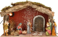 Merkloos Kerststallen>Complete Verlichte Kerststal Met 9X St Kerststal Beelden - 39 X 20 X 24 Cm