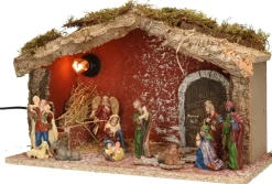 Merkloos Kerststallen>Complete Verlichte Kerststal Met 11X St Kerststal Beelden - 39 X 20 X 24 Cm