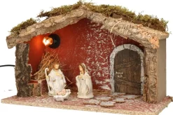 Merkloos Kerststallen>Complete Verlichte Kerststal Met 3X St Kerststal Beelden - 39 X 20 X 24 Cm