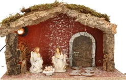 Merkloos Kerststallen>Complete Verlichte Kerststal Met 3X St Kerststal Beelden - 39 X 20 X 24 Cm