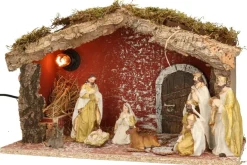 Merkloos Kerststallen>Complete Verlichte Kerststal Met 8X St Kerststal Beelden - 39 X 20 X 24 Cm