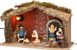 Merkloos Kerststallen>Complete Verlichte Kinder Kerststal Met 7X St Kerststal Beelden - 39 X 20 X 24 Cm