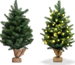 CW Costway 60Cm Kunstmatige Tafelblad Kerstboom Met Led-Verlichting En Timerfunctie Groen Best