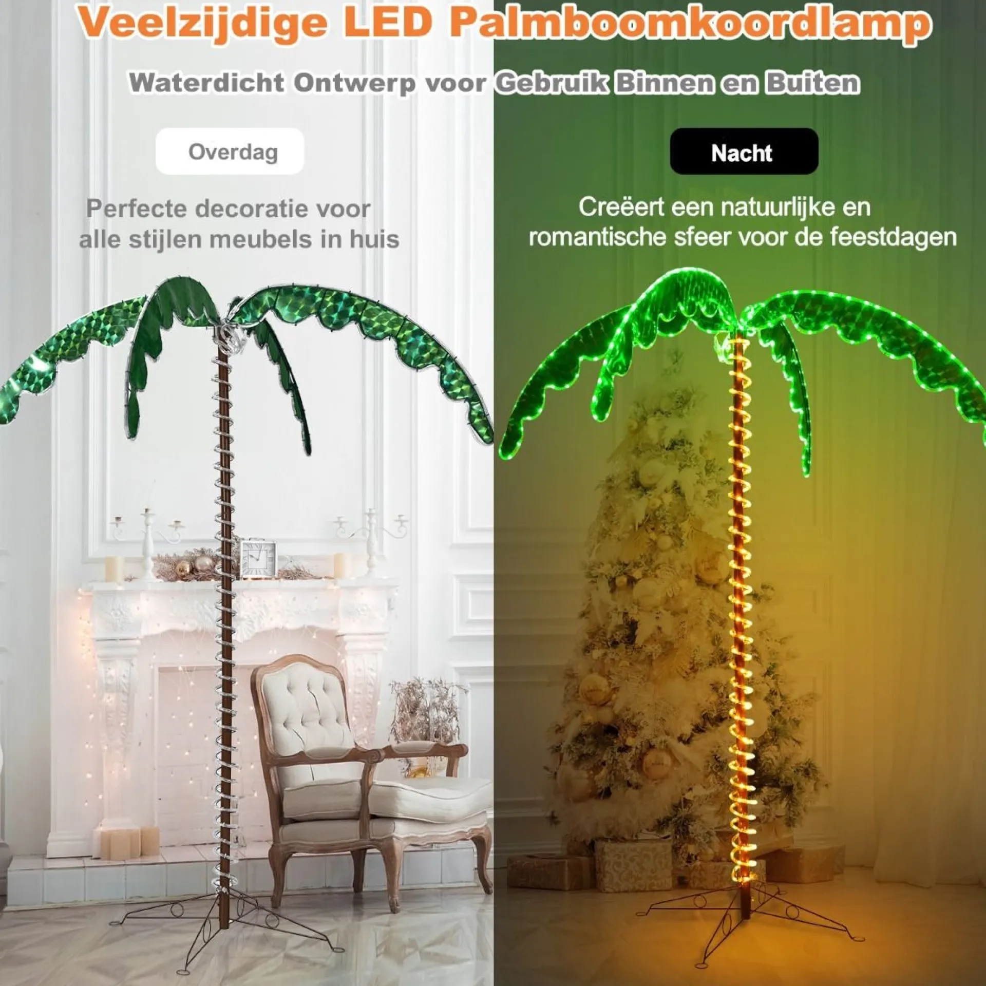* Costway Led Lichtslang Palmboom - Kunstmatige Led - Verlichte Palmboom - 175X120X218Cm - Groen/Bruin Fashion