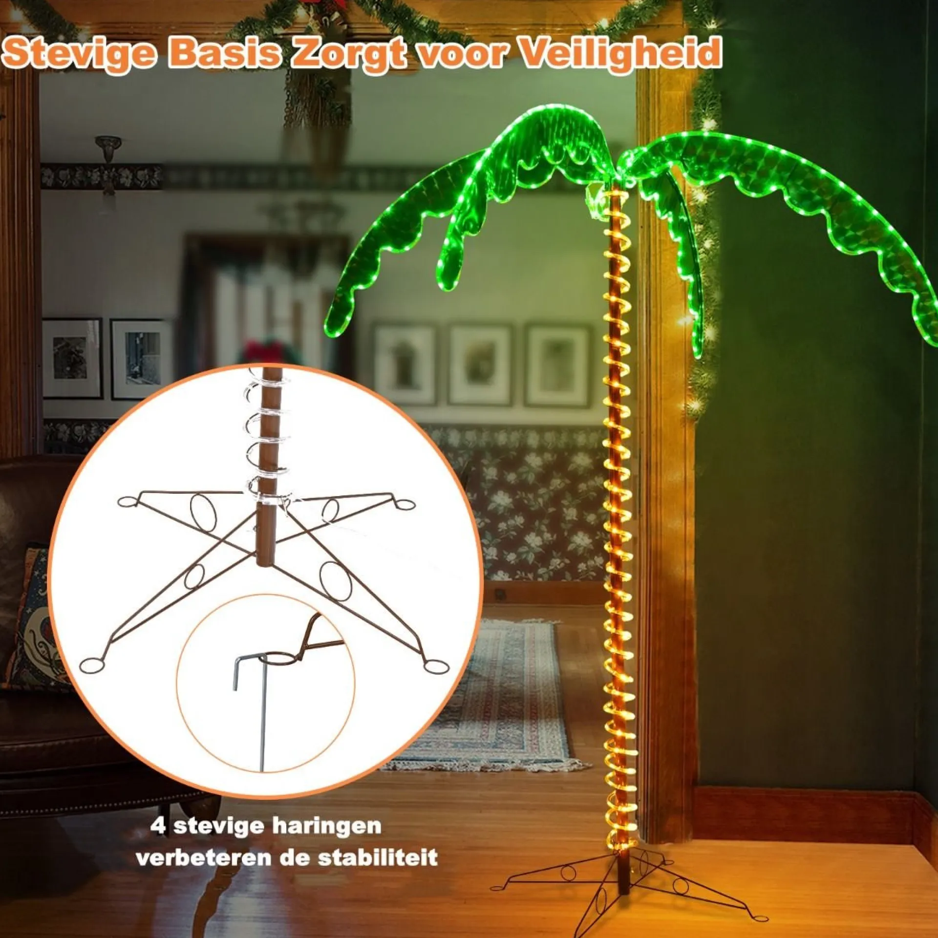 * Costway Led Lichtslang Palmboom - Kunstmatige Led - Verlichte Palmboom - 175X120X218Cm - Groen/Bruin Fashion