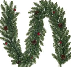 Black Box Guirlandes>Creston Frosted Kerstguirlande Incl. Besjes En Dennenappels | Groen Met Bevroren Details | 270Cm