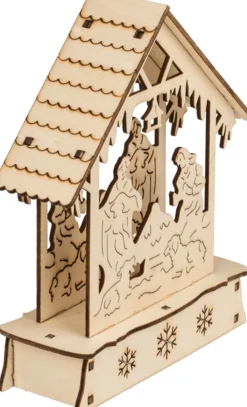 OOTB Kerststallen>3D Houtsnijwerk Kerststal Met Led Verlichting