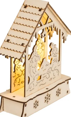 OOTB Kerststallen>3D Houtsnijwerk Kerststal Met Led Verlichting