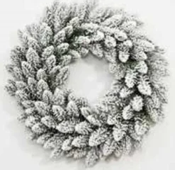 KJ Kunstkerstbomen Kerstkransen>Dakota Flock Kerst Krans Met 50 Geintegreerde Warme Led Lampjes - Kerst Krans Dakota Flock 90 Cm - 250 Takken