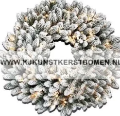KJ Kunstkerstbomen Kerstkransen>Dakota Flock Kerst Krans Met 100 Geintegreerde Warme Led Lampjes - Kerst Krans Dakota Flock 120 Cm - 380 Takken