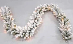 KJ Kunstkerstbomen Guirlandes>Dakota Flock Met Sneeuw Guirlande 450 Cm - Met 70 Warm Led Lampjes Geintegreerd - Max. 5X Koppelbaar - Kerst Slinger - 500 Takken