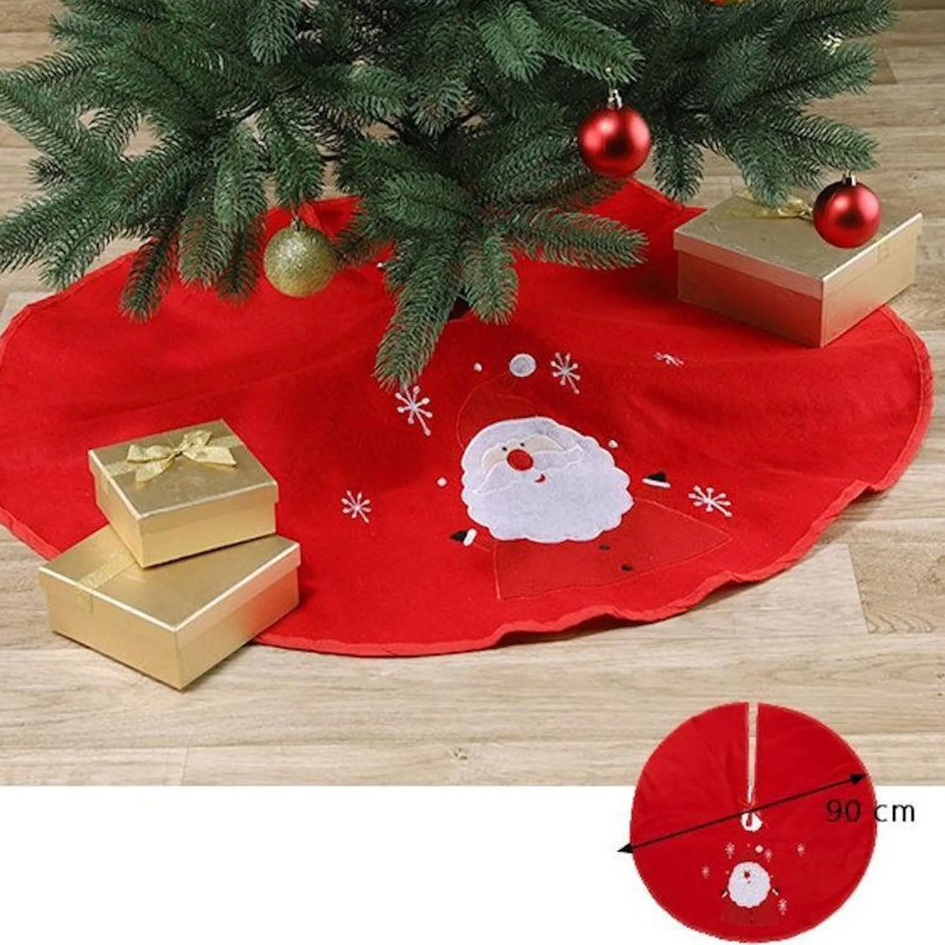 Merkloos Decopatent® Kerstboomkleed Rood Met Kerstman - Kerstboomrok Voor Kerstboom - Kerstboom Kleed Rond O 90 Cm. Sale