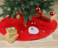 Merkloos Decopatent® Kerstboomkleed Rood Met Kerstman - Kerstboomrok Voor Kerstboom - Kerstboom Kleed Rond O 90 Cm. Sale